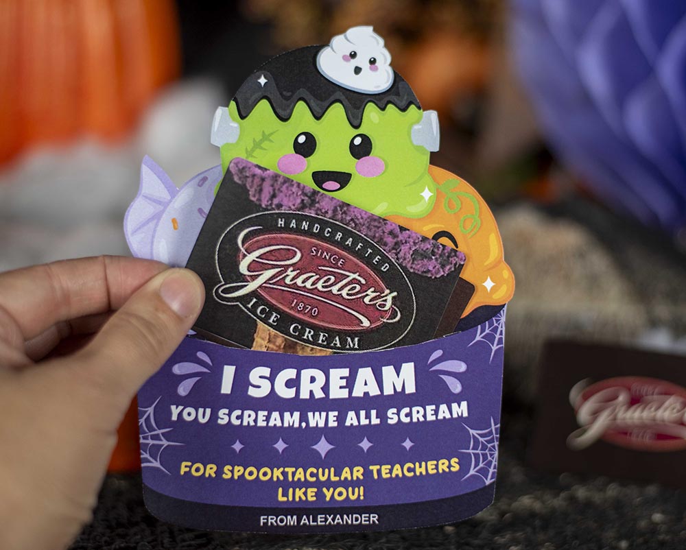 printable Halloween Ice cream gift card holder